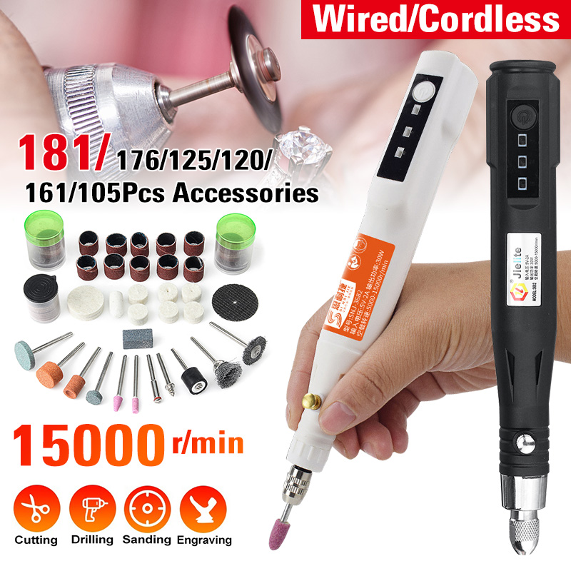 3-Speed Adjustable Cordless Grinder Electric Drill Engrave Pen Cutting Polishing Drilling Rotary Tool With 105/161Pcs Accessorie