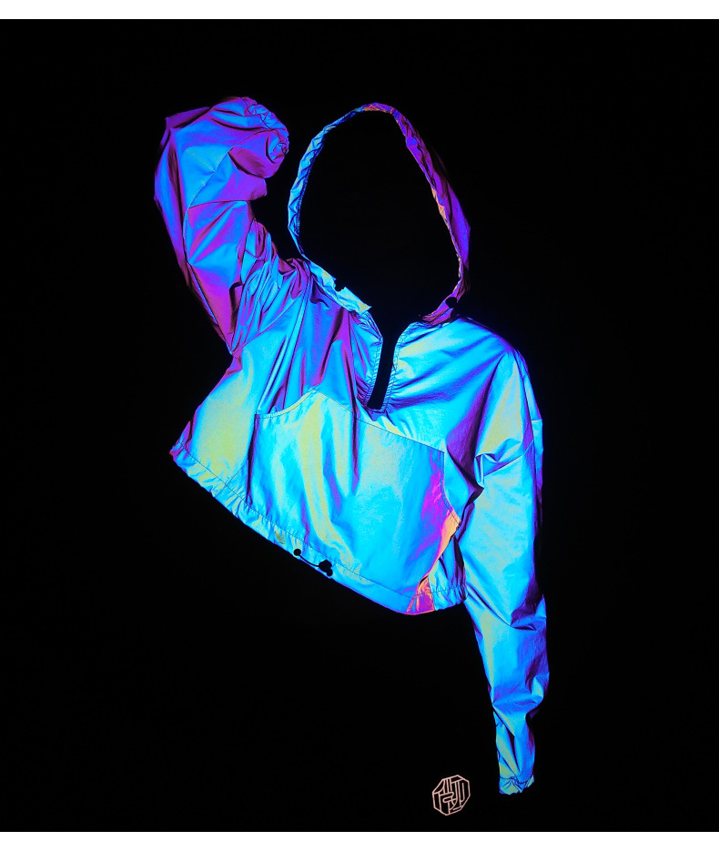 Crop Rainbow Reflective Windbreaker Jacket