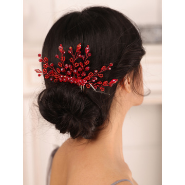 Bohe Wedding Accessories Red Crystal Bride hair comb Party for Women Girl Headdress Bridal Headwear Hair Jewelry