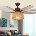 52 inch American retro ceiling fan lamp Bamboo cage with light remote control ventilator lamps bedroom decor Silent Motor Home