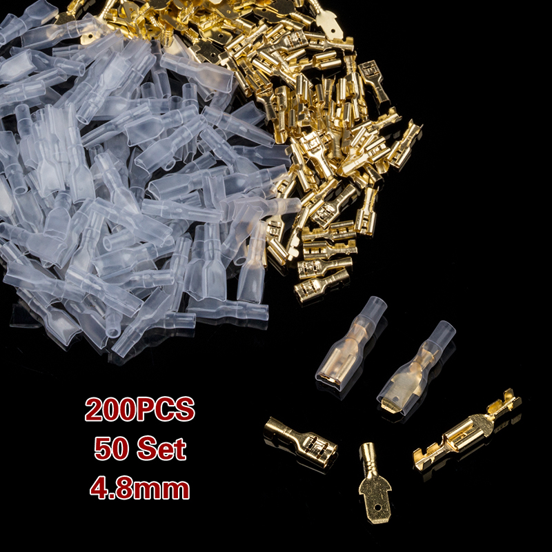 200PCS 2.8mm 4.8mm 6.3mm Female Spade Crimp Terminals Electrical Insulating Sleeve Wire Wrap Crimping Connector set