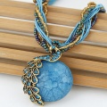 Women Pendant Lady Retro Vintage Bohemian Style Turquoise Rhinestone Pendants Collar Chain Necklace Fashion Jewelry