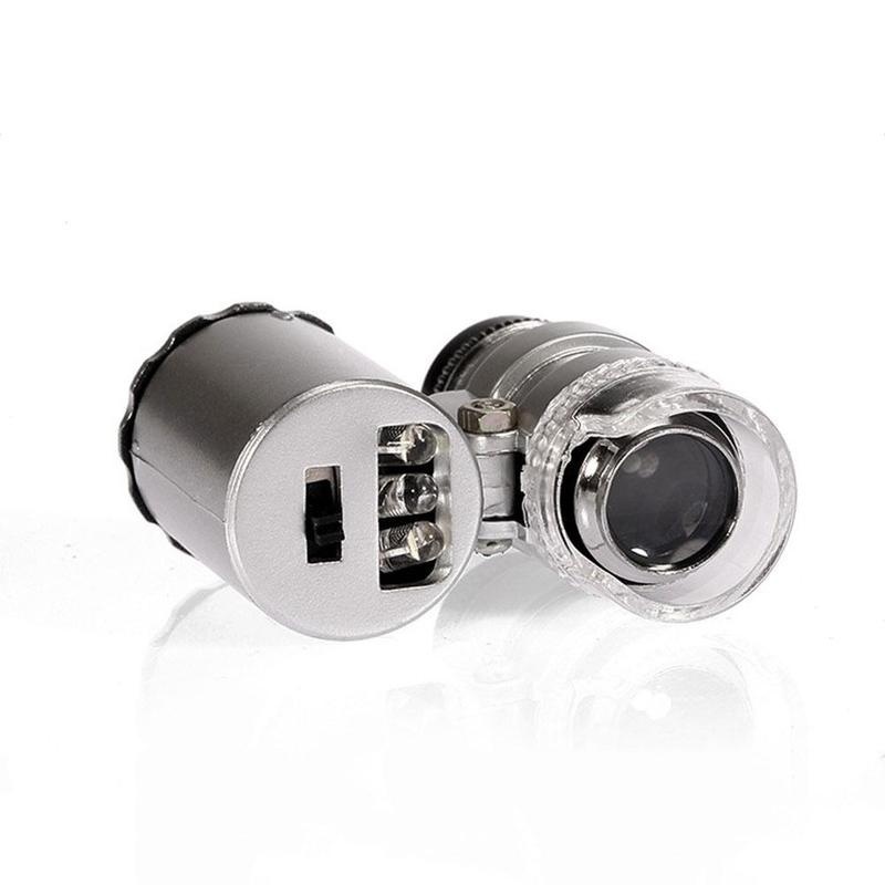 Mini 60X Microscope LED Jewelry Loupe UV Currency Detector Portable Magnifier Magnifying Eye Lens