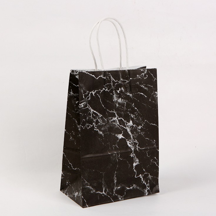 Festival Gift Paper Bag Marble Design Printing White Kraft Paper Packing Bags Twist Paper Handle