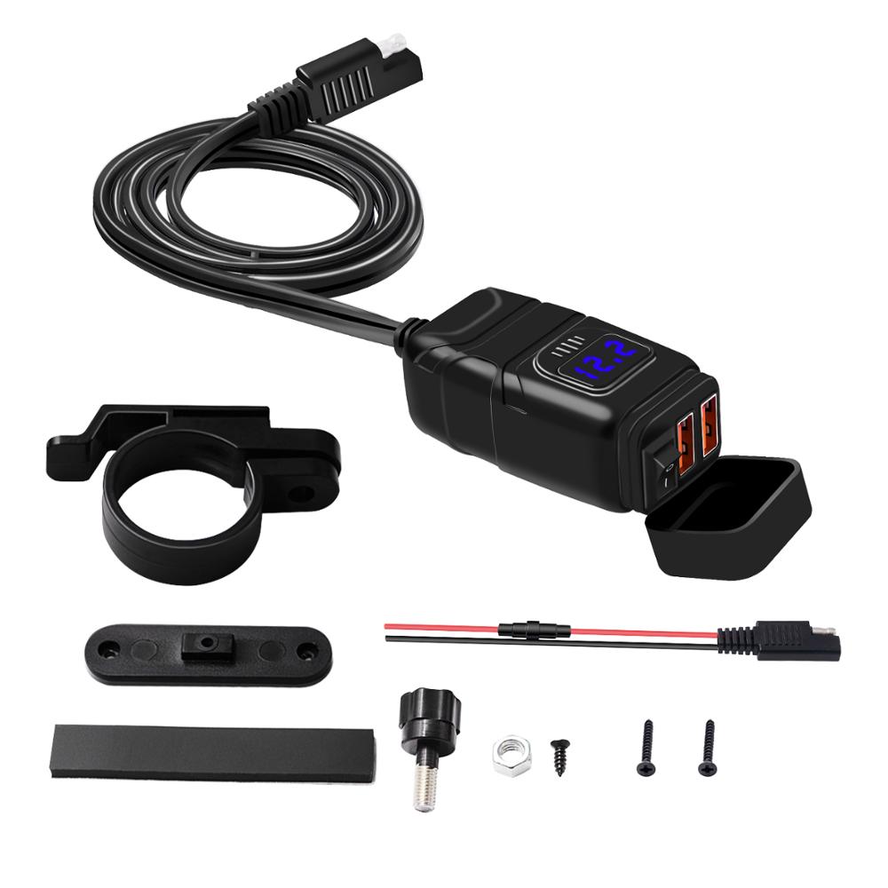 WUPP Motorcycle Vehicle-mounted Charger Waterproof USB Adapter 12V Phone Dual Quick Charge 3.0 Voltmeter Switch Moto Accessory