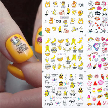 12pcs Cute Cartoon Nail Stickers Water Decals Banana Fruit Character ransfer Slider Nail Art Tattoo Manicure Foil Wraps 2020 New