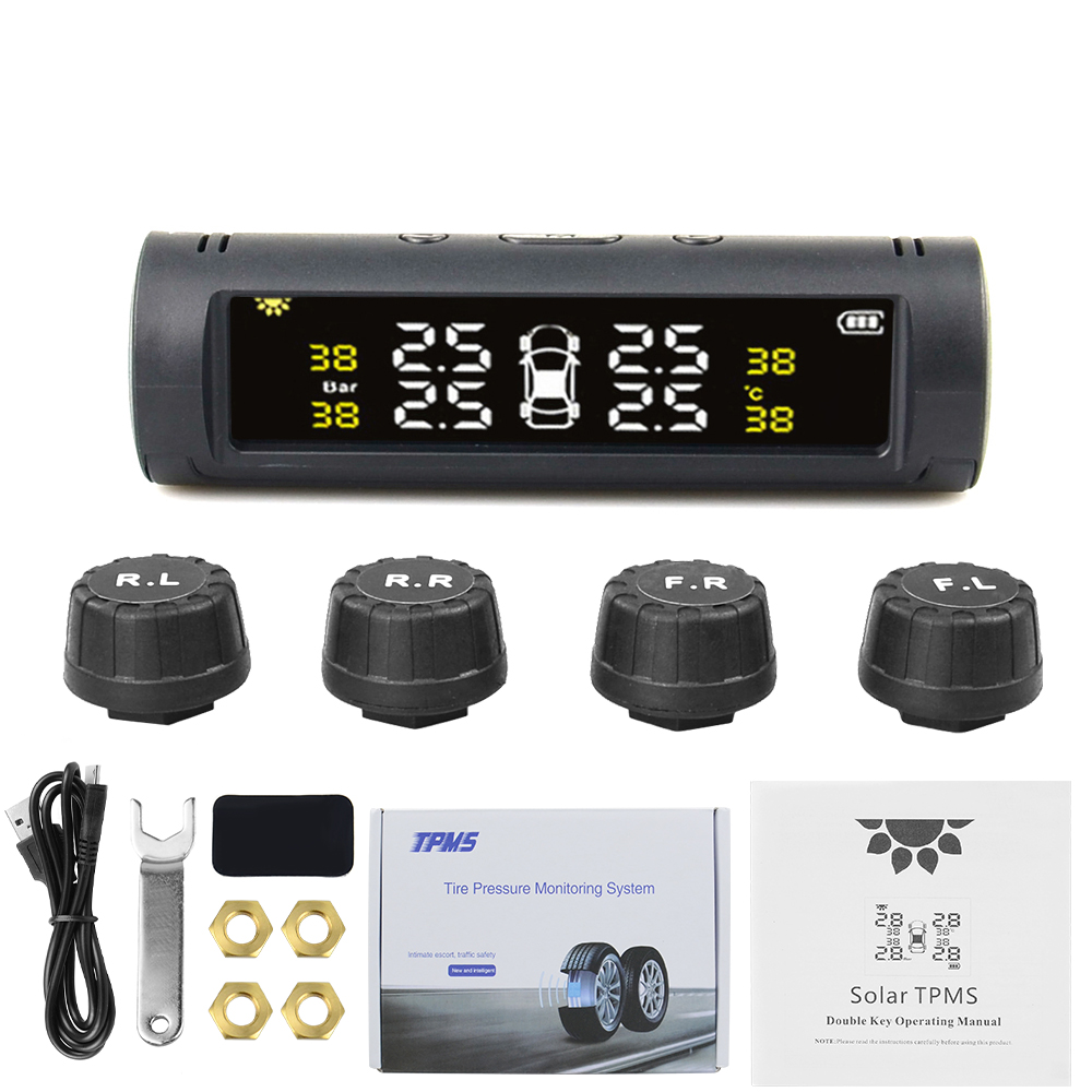 New Solar TPMS Car Tire Pressure Alarm Monitor System 4 Wheel Internal External Tyre Sensor Temperature Alert