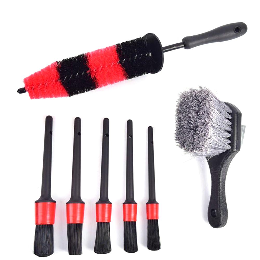 7pcs Wheel Tire Brush Car Detailing Kit Soft Wheel Brush Car Wash Kit Automobile Tire Brush Car Washing Cleaning Accessories
