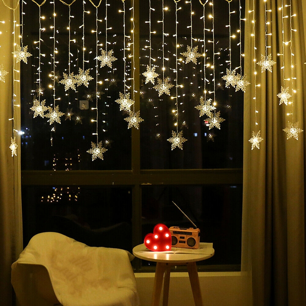 3.5M Xmas Snowflakes Curtain Light LED Fairy String Lights Waterproof Outdoor Holiday Lighting Flashing Garland Window Lights