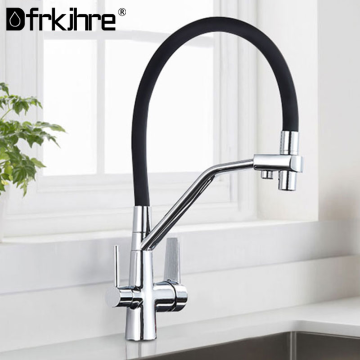 Filter Swivel Drinking Water Chrome Kitchen Faucet Flexible Rotated 360 Degree Rotation Dual Spout Dual Handles Mixer Pure Water