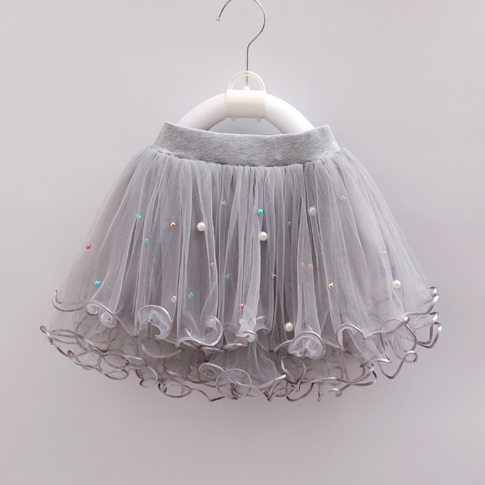 1-12Years Kids Pearl Skirts Girls Mesh Beaded Clothes Children Ruffles Tutu Lace Skirt Girl Dance Princess Party Costumes