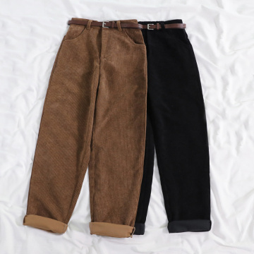 Lucyever New 2020 Women Spring Corduroy Pants High Waist Vintage Korean Wide Leg Pants Elegant Belt Loose Cotton Streetwear