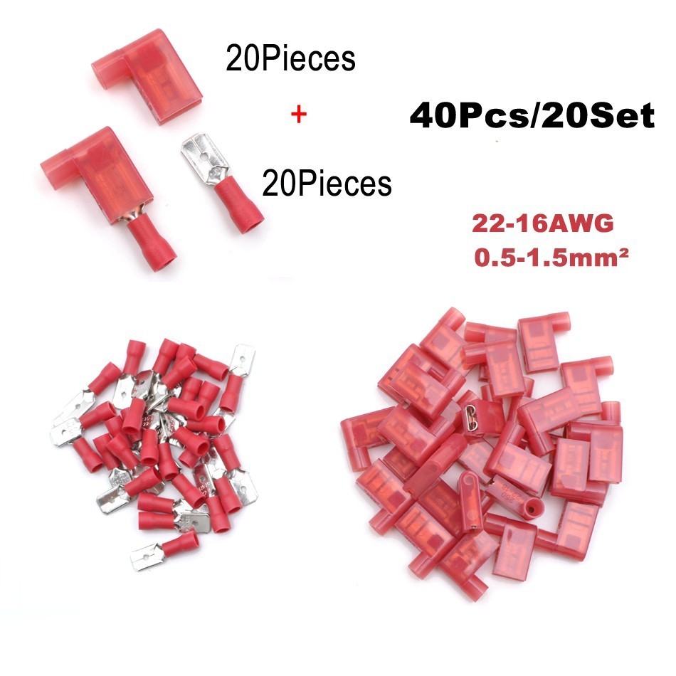 40Pieces 20Set Bullet Flag Wire electrical Connector Male Female Crimp Insulation Nylon Cable Terminals FRD MPD Car Terminator