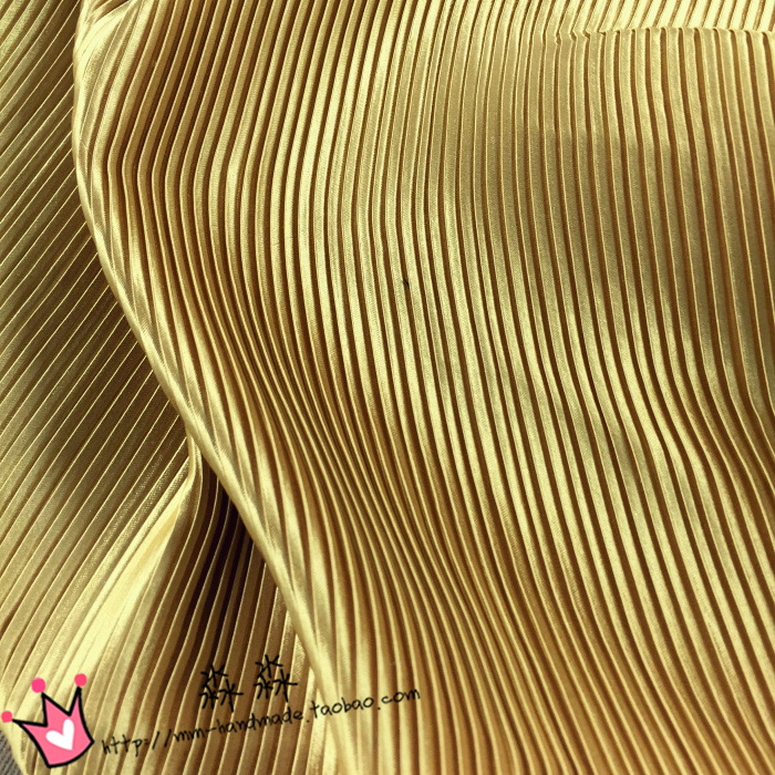 1psc Garment fabric champagne gold Pinstripe accordion pleated silk satin crushed through dress fabric(pleated 0.5m)