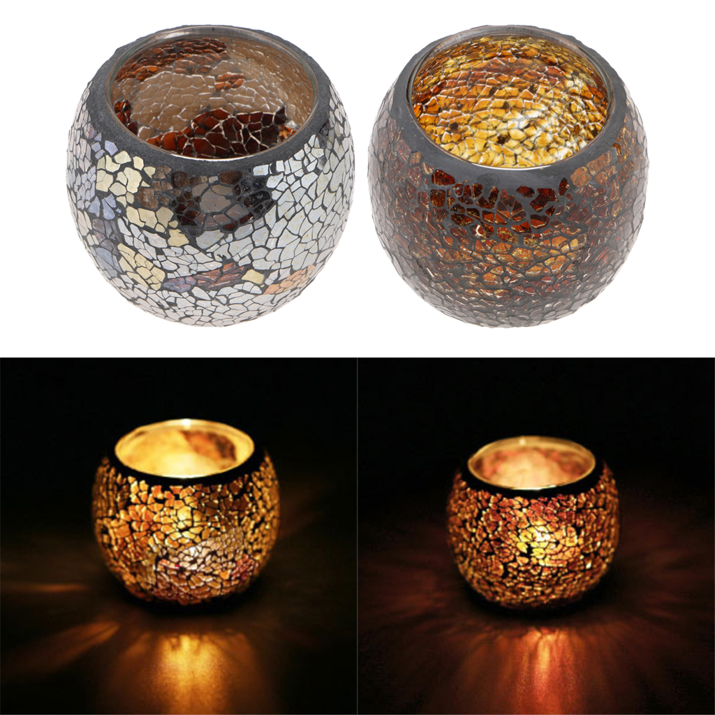 2x Glittering Mosaic Votive Candle Tealight Candle Holder Wedding Home Decor