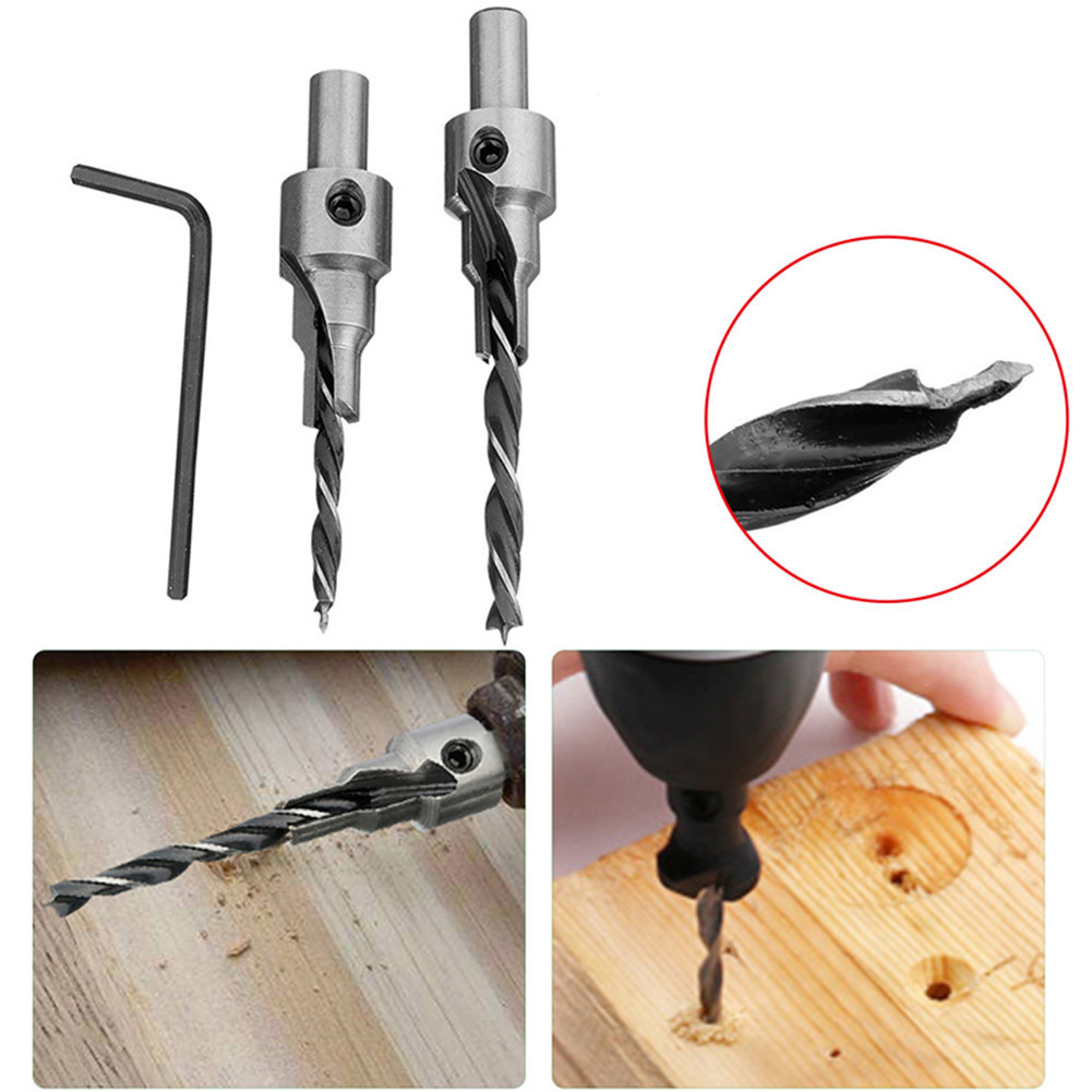 2 pcs/set 3 Steps Countersink Drill Bit Pilot Drill Bits Set Reamer Screw Hinge Hole Saw Chamfer 4-6 5-7mm steps 8mm Shankсверло