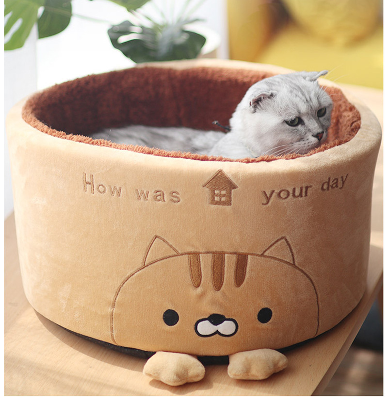 Cat Bed House Kennel Nest Cute Removable Pet Dog House Sofa Warm Plush Round Dog Kennel Sofa House Cushion Cat Pet Products