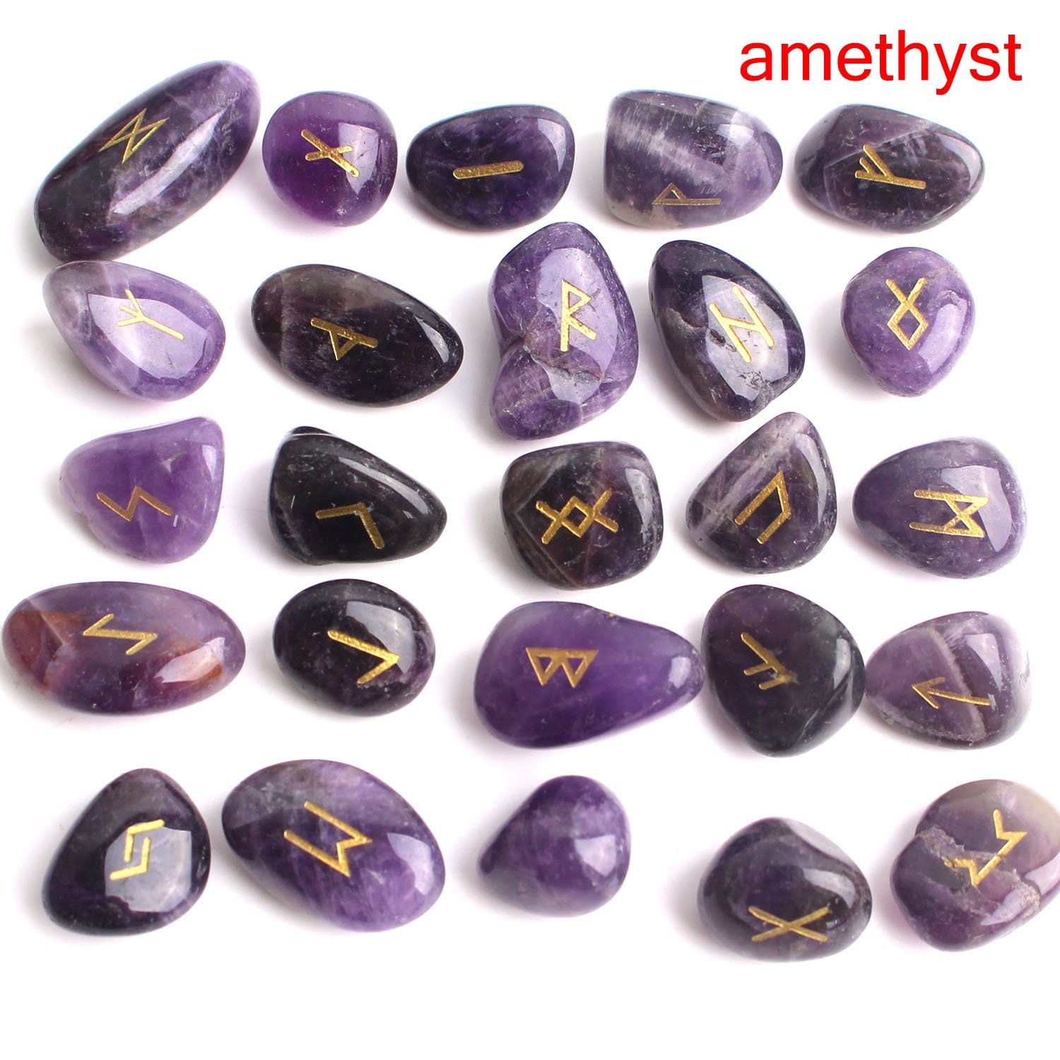 25Pcs Freedom Natural Amethyst Crystal Runes Stones Irregular Divination Agate Rune Fortune-telling Reiki Healing Gift Decor