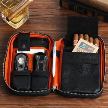 GALINER Real Leather Cigar Case Travel Portable Cigar Humidor Bag Luxury Humidor Box Fit 5 Cigars