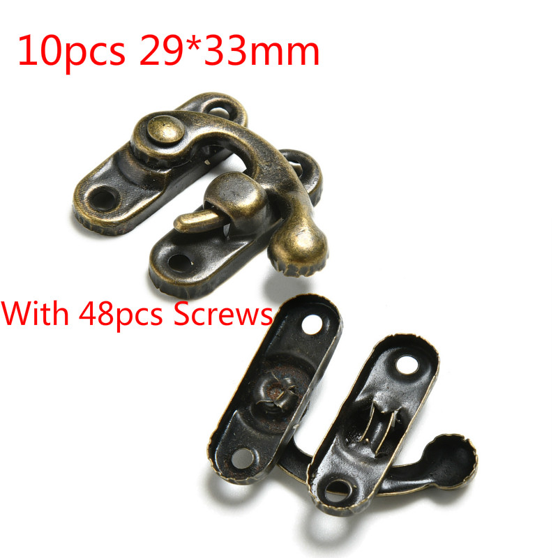 12pcs Antique Bronze Iron Padlock Hasp Hook Lock For Mini Jewelry Wooden Box With Screws Furniture Hardware 29*33mm