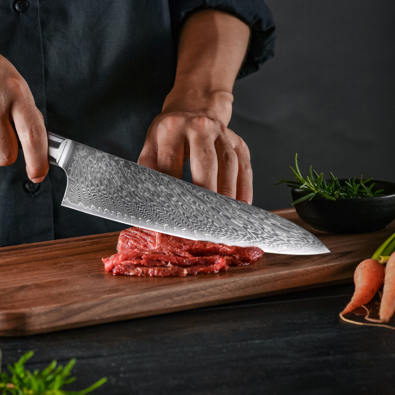 8 Inch Chef Knife 67 Layer Damascus Steel Kitchen Knives Sharp Utility Cooking Vegetable Slicing Chef Knife With Wooden Handle