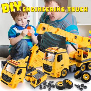 Disassembly Truck Kids DIY Engineering Vehicle Alloy Car Model Excavator Crane Dump Cement Truck Mixer Creative Toys Car Gifts