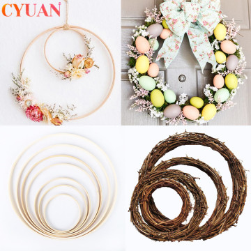 10-40cm Wooden Circle Easter Wreath Rattan Ring Craft Hanging Garland Door Decor Catcher Hoop Wedding Easter Decoration for Home