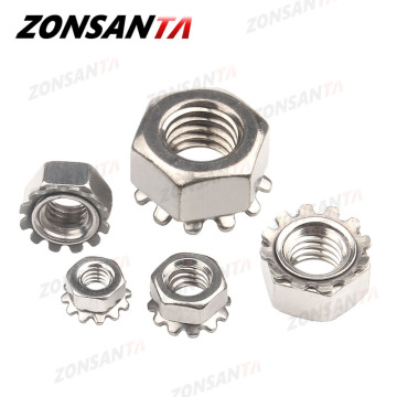ZONSANTA K-Lock Nut M3 M4 M5 M6 M8 K-type Gear K Lock Nuts DIY 304 Stainless Steel Keps Nuts Toothed Polydentate Hex K Nut