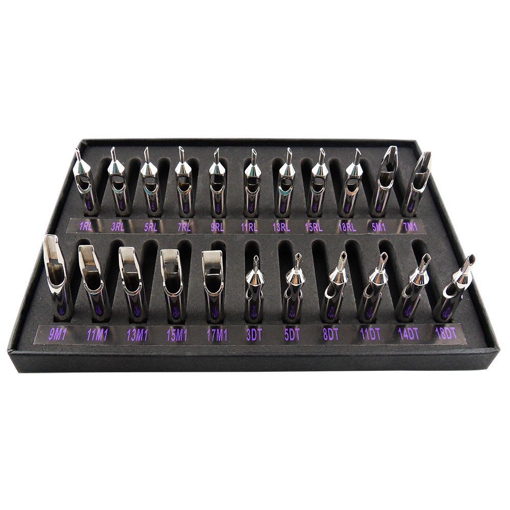 Top Dynamic Black22Pcs Stainless Steel Tattoo Tip Supply Professional Machine Tattoo Nozzle for Needles Set Kit Tattoo Ink