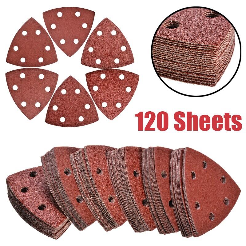 120Pcs 93mm 6 Holes Adhesive Grinding Discs Delta Sanding Paper Grit 40/60/80/120/180/240 Sanding Disc For Sander Grits
