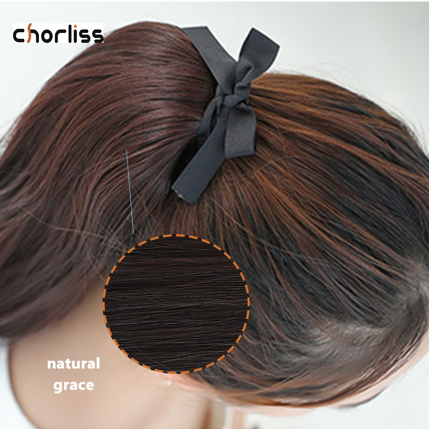 Chorliss Long Straight Synthetic Ponytail Hairpieces Wrap on Clip Hair Extensions Ombre Brown Velcro Pony Tail Blonde Fake Hair