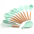 Non-stick Kitchen Accessories Utensils Sets Wooden Handle Silicone Shovel Spoon Cooking Tools Home Gadgets Eco friendly Cookware