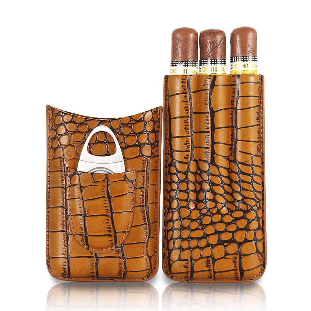 Galiner Portable Travel Cigar Case Humidor Mini Leather Humidor Box Pocket Cigar Humidor Holder Metal Cigars Cutter