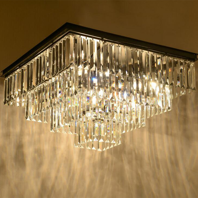 Wrought iron creative modern living room restaurant square crystal chandelier Nordic creative villa hotel chandelier