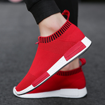 Plus Size 38-46 2021 Men Sports Tennis Shoes Super Light Breathable Mesh Sock Sneakers Slip-on Red Male Footwear Tenis Masculino