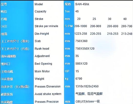 45 ton chain piece Metal press stamping machine parameter