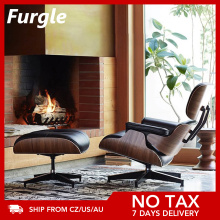 Furgle Modern Lounge Chair and Ottoman Black Walnut Wood Real Leather with Heavy Duty Base Support Recliner Chair for Relaxation