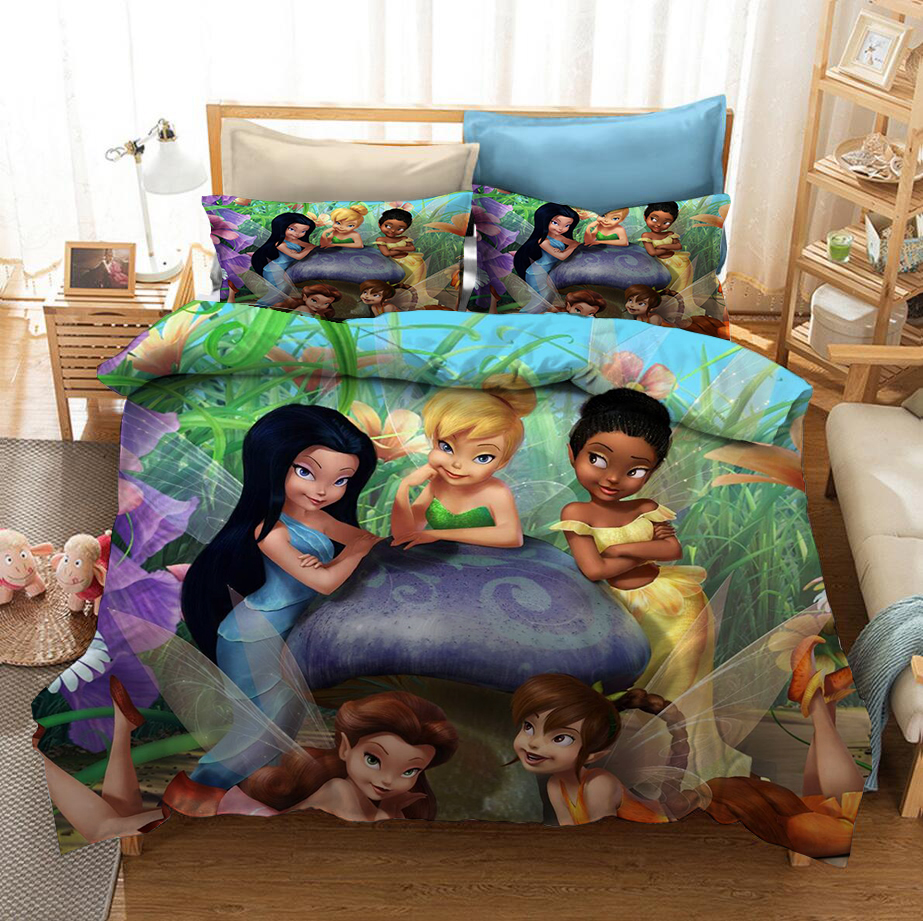 Disney Tinker Bell Fairy of the Wings Bedding Sets Duvet Cover and Pillowcase Full Size Bed Set Comforter Set for Home Decor