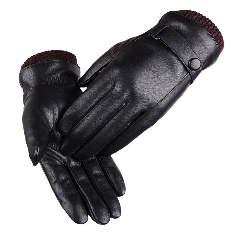 Unisex Winter Leather Gloves Cashmere Gloves Female Black Windproof Waterproof Touch Screen Gloves Men Winter Warm Fleece Mitten