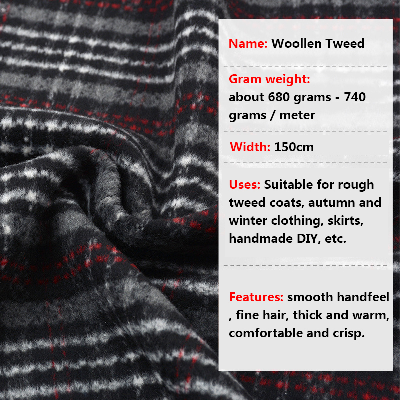 Polyester fabric plaid cloth Thick wool Fashion houndstooth cloth suit pants jacket wool coat clothing diy coarse textile fabric