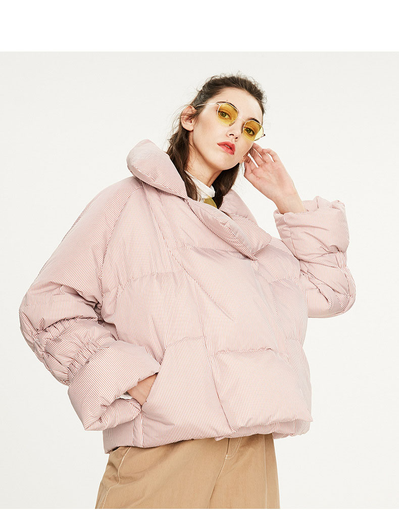 Stripe Turn Down Collar Puffer Jacket