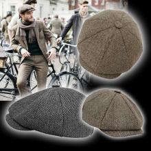 British Style Octagonal Hat Winter Wool Herringbon Hat Gatsby Cap Ivy Hat Golf Driving Autumn Men Flat Cabbie Newsboy Caps BLM70