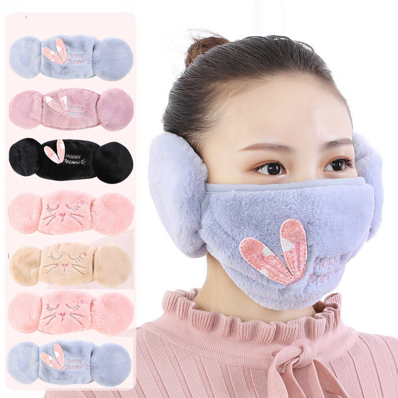 Newest 2 In 1 Fur Earmuffs Mask for Face Winter Accessories for Women Ear Muffs Warmer Cartoon Cute Warm Headphones for Children