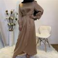 Eid Mubarak Abaya Dubai Turkey Satin Hijab Muslim Dress India European American Islam Clothing Dresses For Women Vestidos F1929