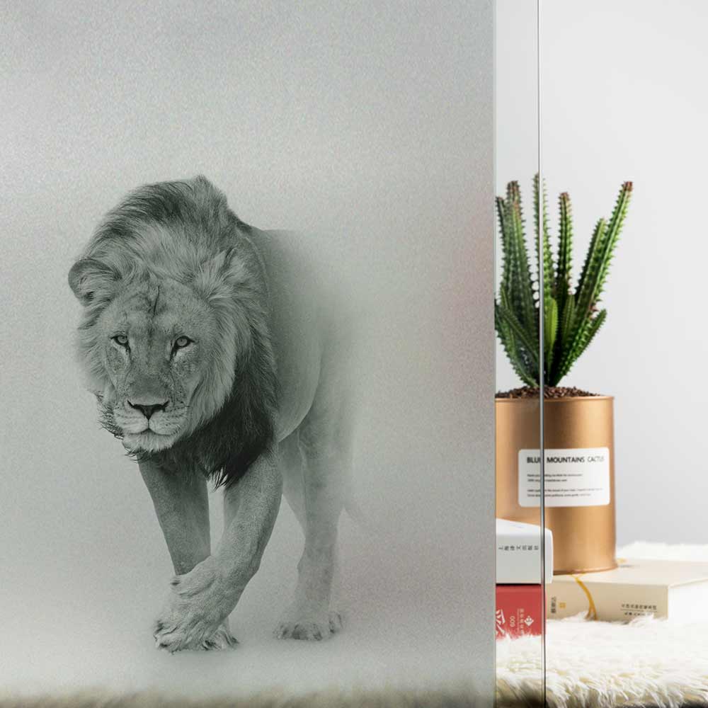 Dktie Frosted Privacy Protection Window Film Lion Stained Glass Film Vinyl Window Sticker Glass Sticker Living Room Decoration