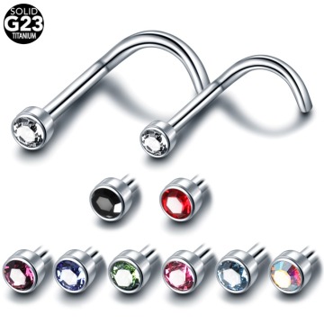 New 1PC G23 Titanium Nostril Nariz Piercing With Flat Gem Nose Screw Stud Nariz Nostril Rings Sexy Piercing Jewelry 20g&18g