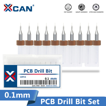 XCAN 10Pcs 0.1mm Print Circuit Board Drill Bit Sharpening Drill Bits Import Carbide PCB Drill Bits Mini CNC Drilling Bit