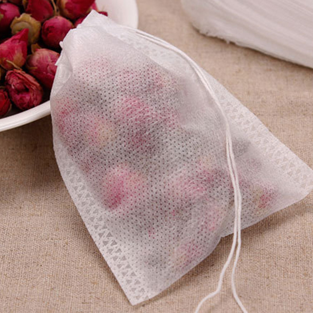 100pcs Tea Filter Bags Disposable with Drawstring for Loose Leaf Tea with Natural Unbleached Cloth