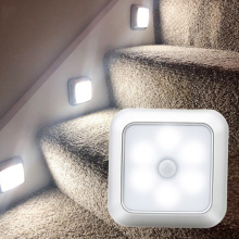 New Battery Powered 6 LED Square Motion Sensor Night Lights PIR Induction Under Cabinet Light Closet Lamp for Stairs Kitchen