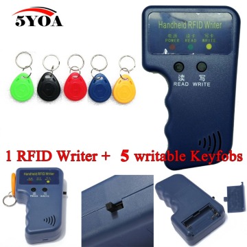 Handheld 125KHz EM4100 RFID Copier Writer Duplicator Programmer Reader + 5pcs EM4305 Rewritable ID Keyfobs Tags Card T5577 5200